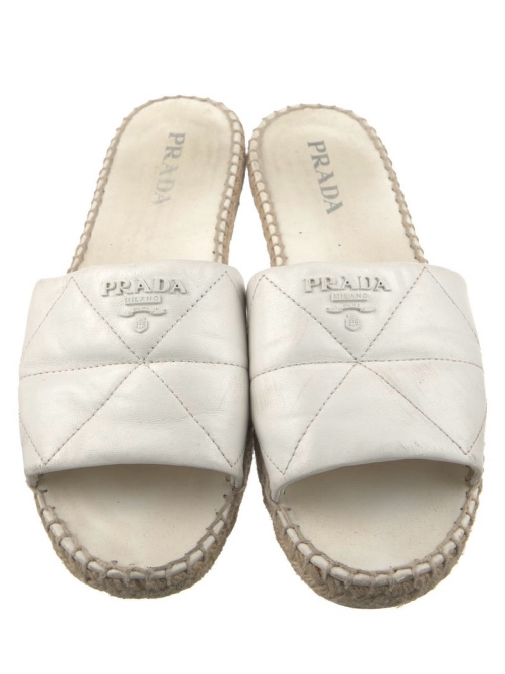 Prada White Quilted Leather Espadrille Slides
